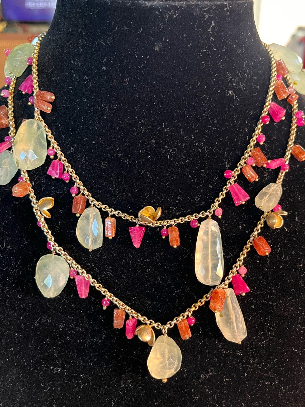 Modern 925 Sterling Silver Gold Tone Multi-Gemstone Station Necklace 18in 89g
